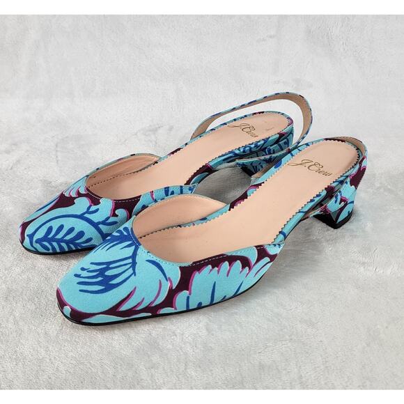 J. Crew Shoes - J.Crew Floral Slingback Heels Blue Purple Fabric Pumps Pointed Toe | 5.5